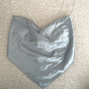 Satin blue open back tie top